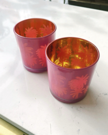 Waxinelichthouder roze goud palmbomen