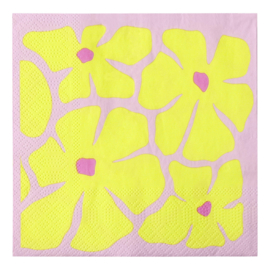 Papieren servetten roze met gele bloemen