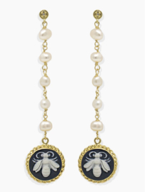 Vintouch Italy Queen bee cameo & parel dangle oorbellen