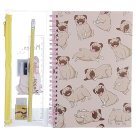 Mopshond 6-delige stationery set