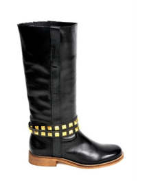 Riemen - Zwart met gouden studs lang (prijs per paar)