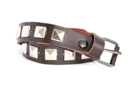 Riem - Bruin met zilveren studs - kort (prijs per paar)