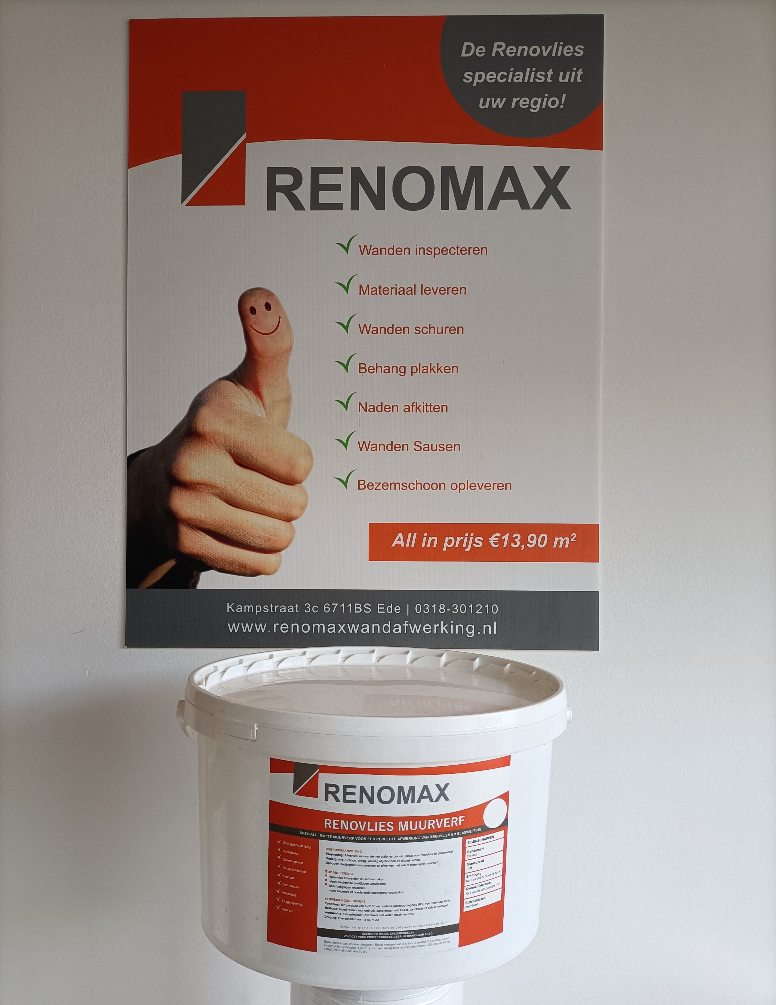 Muurverf Schrobklasse 1 Renovlies 10 liter ral9010