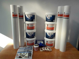 Complete set 200m2 renovlies 150 grams Glad met lijm, latex en benodigdheden