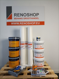 Complete set 150m2 renovlies 150 grams Glad met lijm, latex en benodigdheden