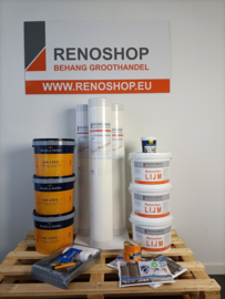 Complete set 150m2 glasvezel 200 grams met lijm, latex en benodigdheden