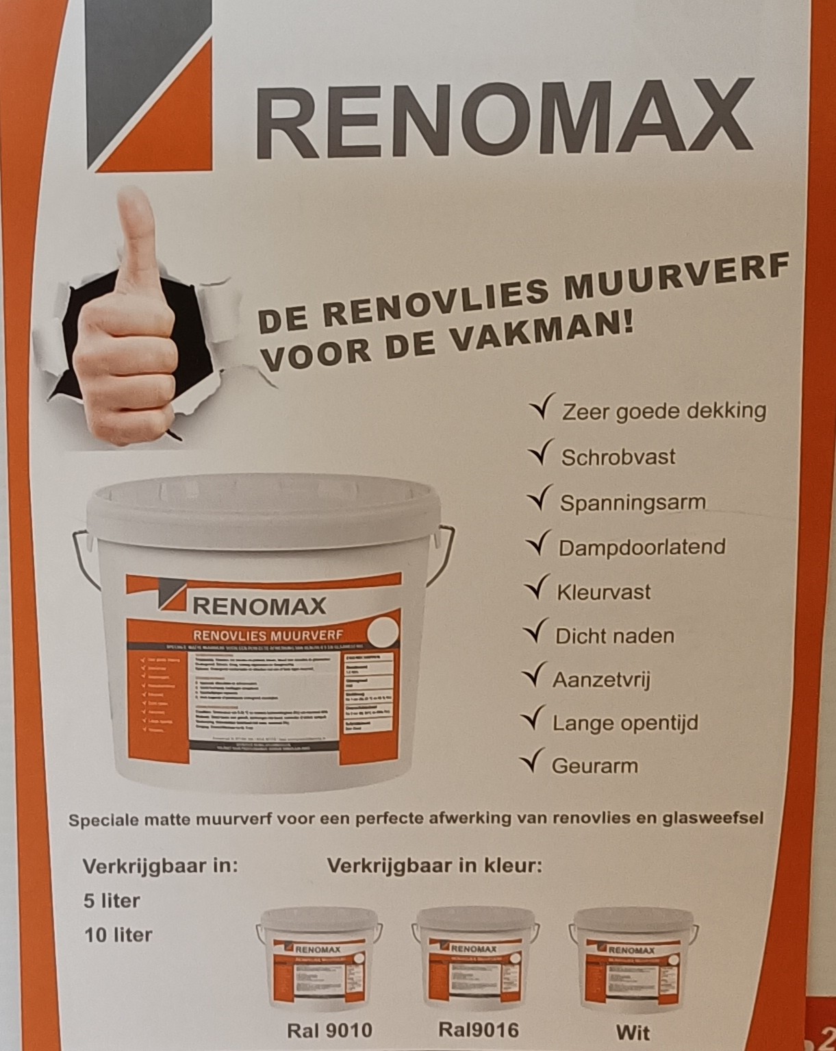 Muurverf Schrobklasse 1 Renovlies 10 liter ral9010