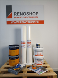Complete set 100m2 renovlies 150 grams Glad met lijm, latex en benodigdheden