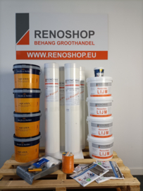 Complete set 200m2 glasvezel 200 grams met lijm, latex en benodigdheden
