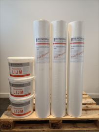 150m2 Glasvezel, renovlies behang Glad 200 grams + 30kg renovlies lijm