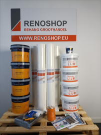 Complete set 200m2 renovlies 150 grams Glad met lijm, latex en benodigdheden