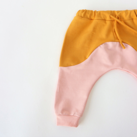 Colorblock Harem broekje geel roze