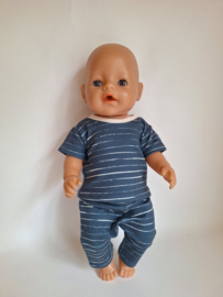 Poppenkleertjes Chill pak stripes Jeans Blue  43cm