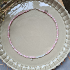 Ketting Pink Blossom, jade, parel, wit kattenoog