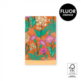 Cadeauzakjes oranje met gekleurde bloemen (afm. 12 x 19 cm)