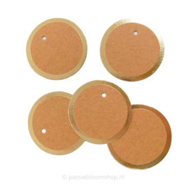 Blanco rond label Kraft met gouden rand (5 stuks)