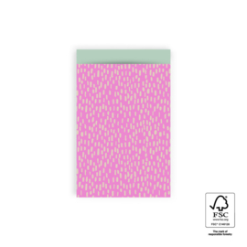 Cadeauzakjes roze met pistachekleurige streepjes (afm. 12x19 cm)