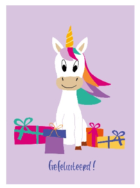 Kaart met unicorn 'Gefeliciteerd'