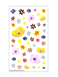 Bloemen stickers neon roze, oranje en goudfolie