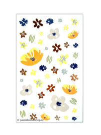 Bloemen stickers blauw, oranje en goudfolie