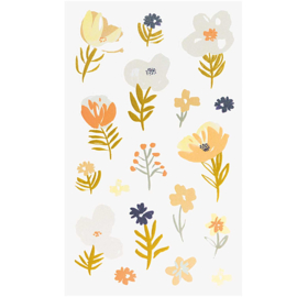 Bloemen stickers oranje, blauw en goudfolie groot