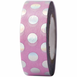 Washi tape roze met iriserende stippen