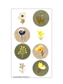 Bloemen stickers rond groen en glitter