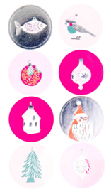 Stickers kerst neon roze rond