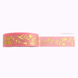 Washi tape roze gouden bloemen