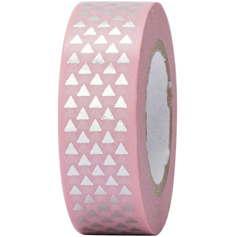 Washi tape | roze, zilveren driehoekjes