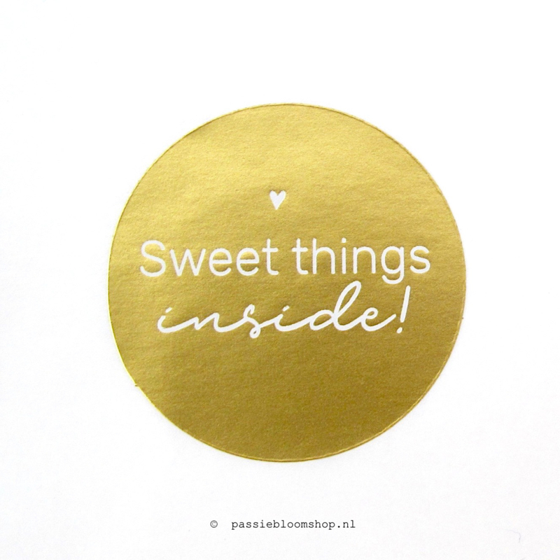 Sluitsticker rond Sweet things inside Goud  (10 stuks)