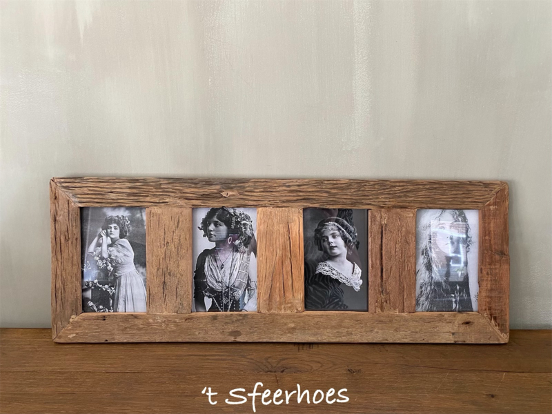 oud houten railway fotolijst, 4 foto’s