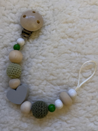 Pacifier cord nature - green - gray heart