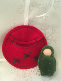 Christmas pendant round red with green doll