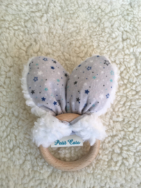 Teether ears - White Teddy - blue with stars