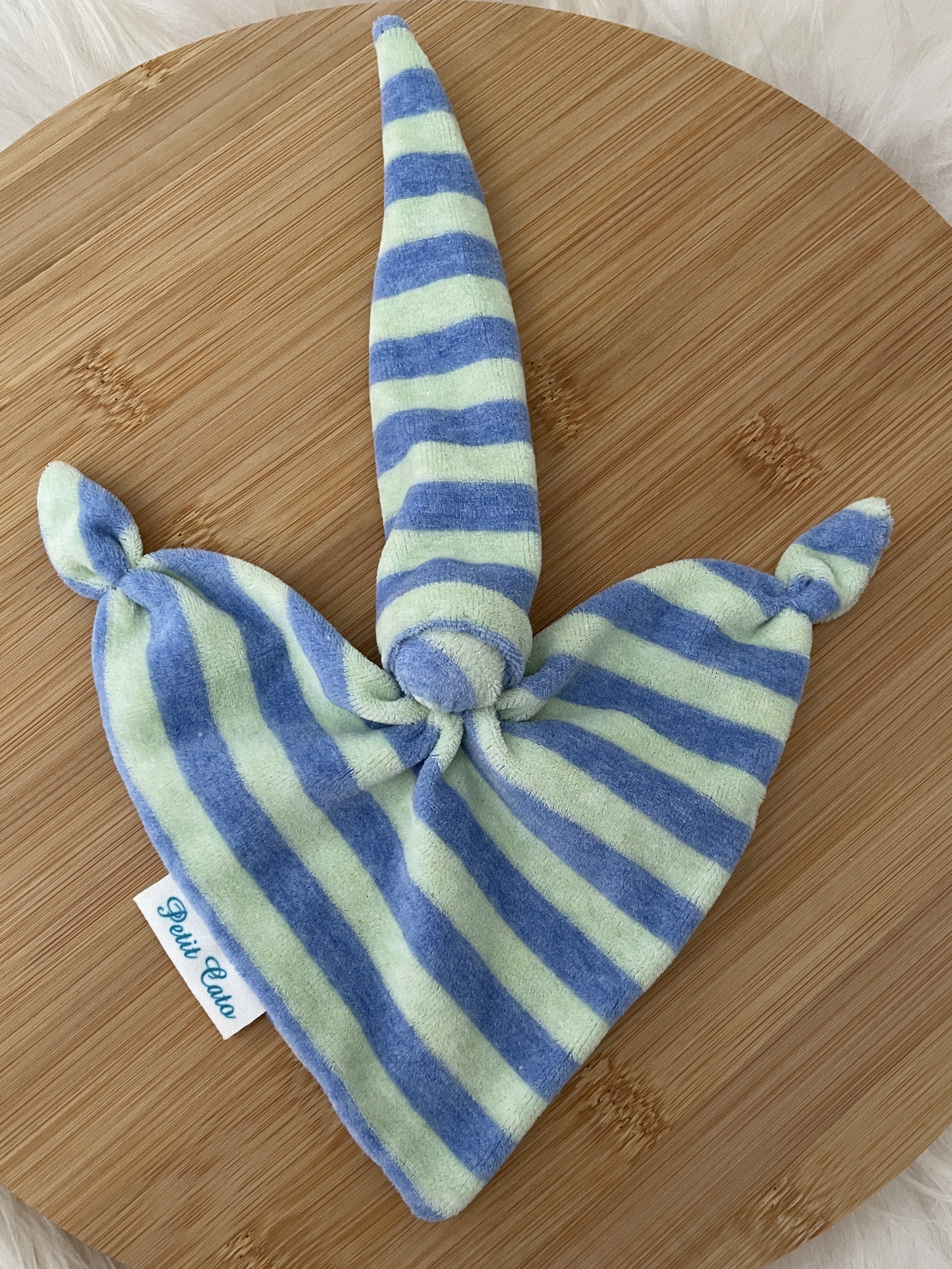 Petit Catootje - Lappenpopje - blauw/geel gestreept