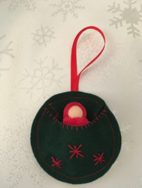 Christmas pendant round green with red doll