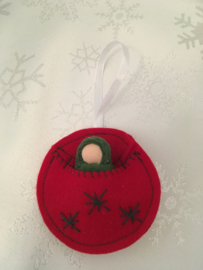 Christmas pendant round red with green doll