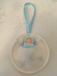 Christmas pendant round white with baby blue doll