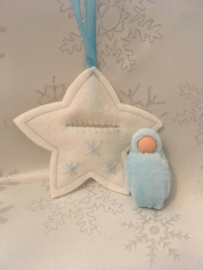 Christmas pendant star white with baby blue doll