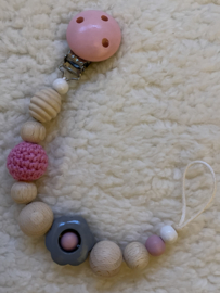 Pacifier cord pink - gray flower