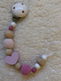 Pacifier cord white - pink heart