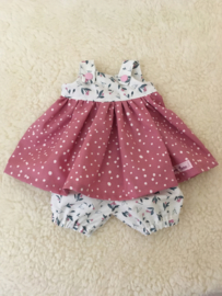 Dress pink with white dots - flowers