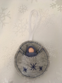 Christmas pendant round gray with blue doll