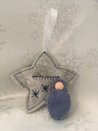 Christmas pendant star gray with blue doll