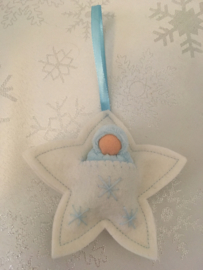 Christmas pendant star white with baby blue doll