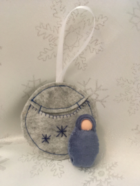 Christmas pendant round gray with blue doll