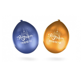 Ramadan Mubarak ballonnen blauw/goud  (10 stuks)