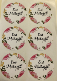 Eid Mubarak stickers bloemen (vel van 6)