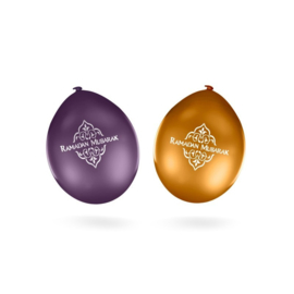 Ramadan Mubarak ballonnen paars/goud (10 stuks)